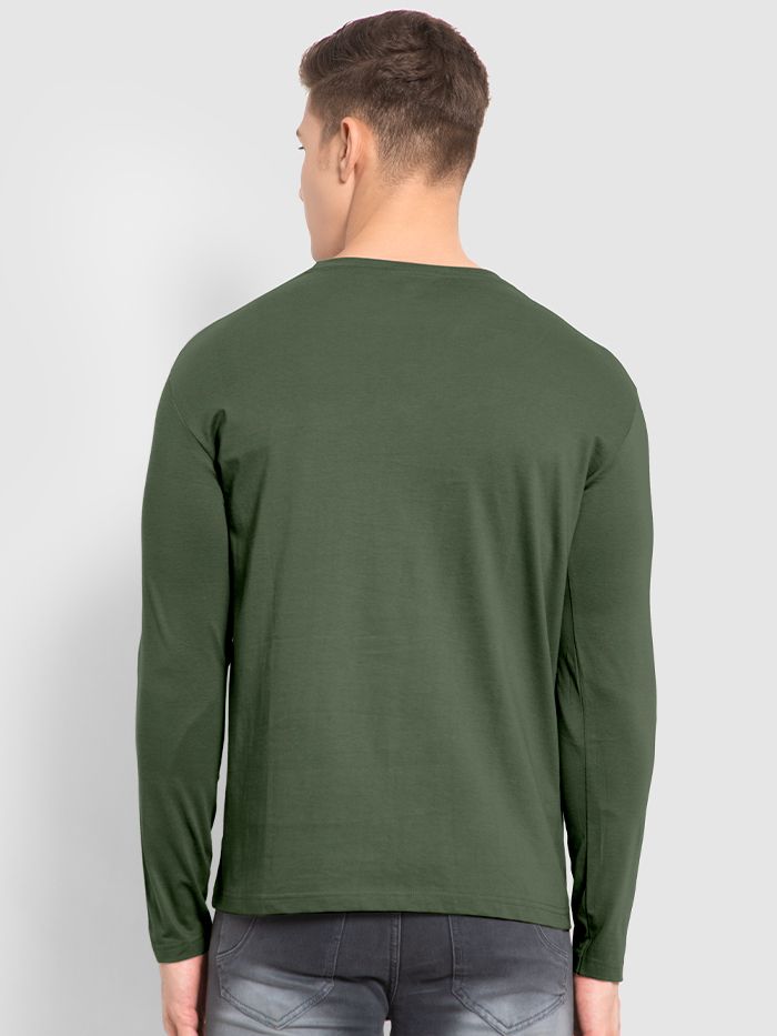 Plain Olive Green Full Sleeves T-shirt For Man