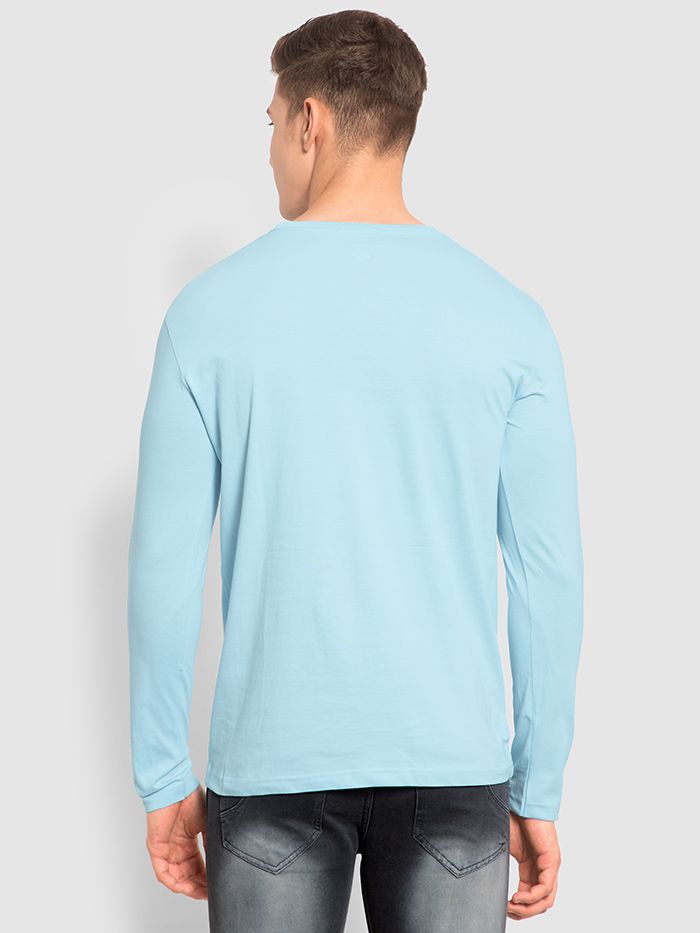 Plain Light Blue Full Sleeves T-shirt For Man