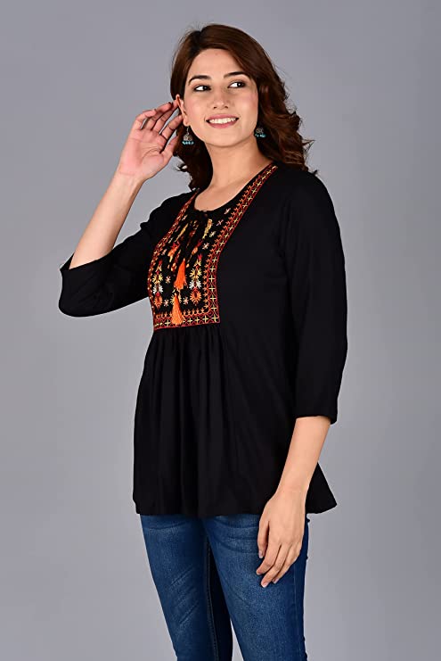 Women’s Embraided Black Cotton Kurti