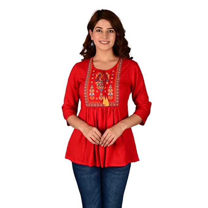 Women’s Embraided Red Cotton Kurti