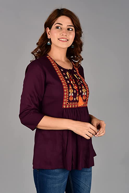 Women’s Embraided Purple Cotton Kurti