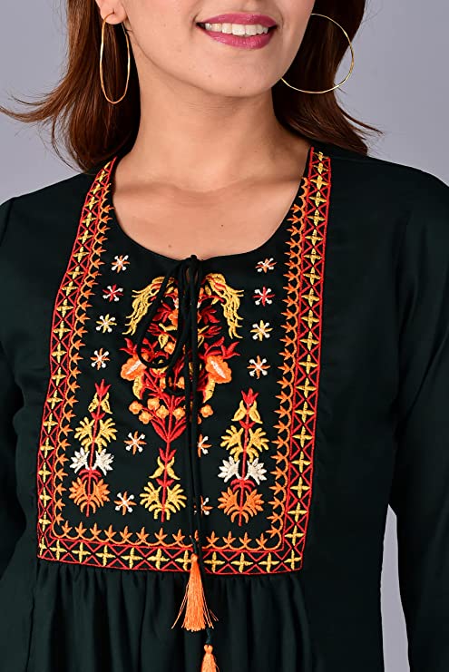 Women’s Embraided Green Cotton Kurti