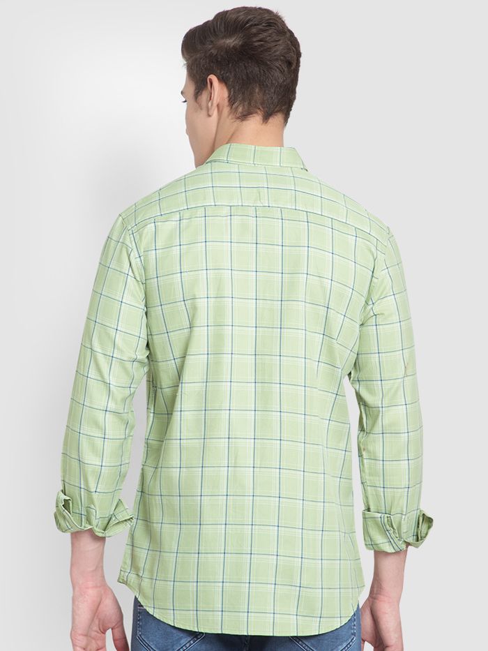 Tea Green Checked Shirts for Men