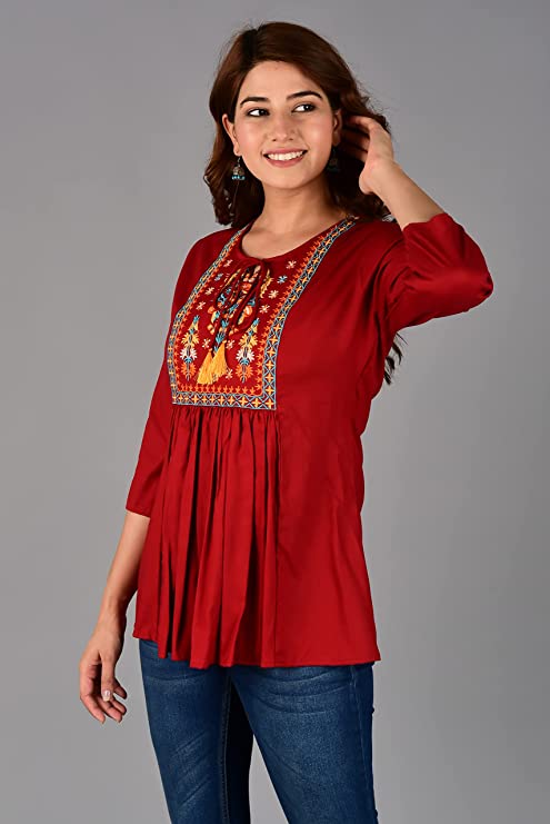 Women’s Embraided Maroon Cotton Kurti