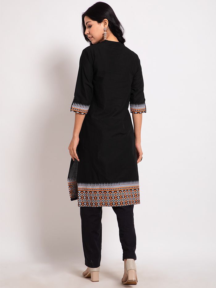 Black Straight Cotton Kurta