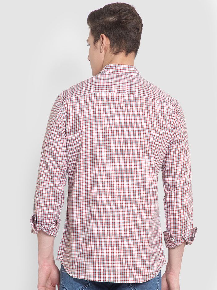 Red Mini Checked Cotton Shirts For Men