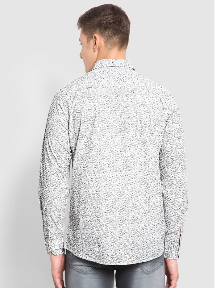 White Feather Printed Cotton Shirts For Men