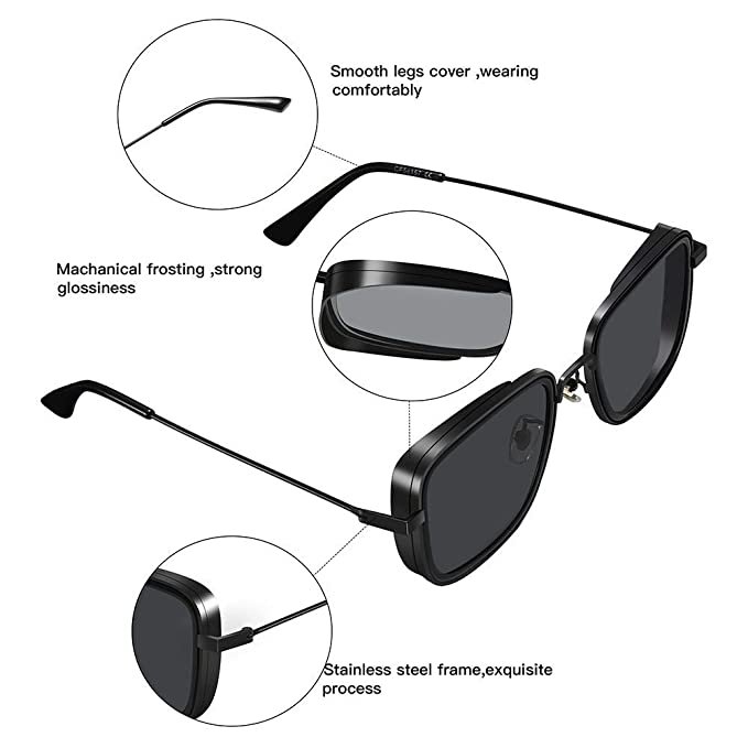 Elegante Mens Square Sunglasses Complete Black – shopership