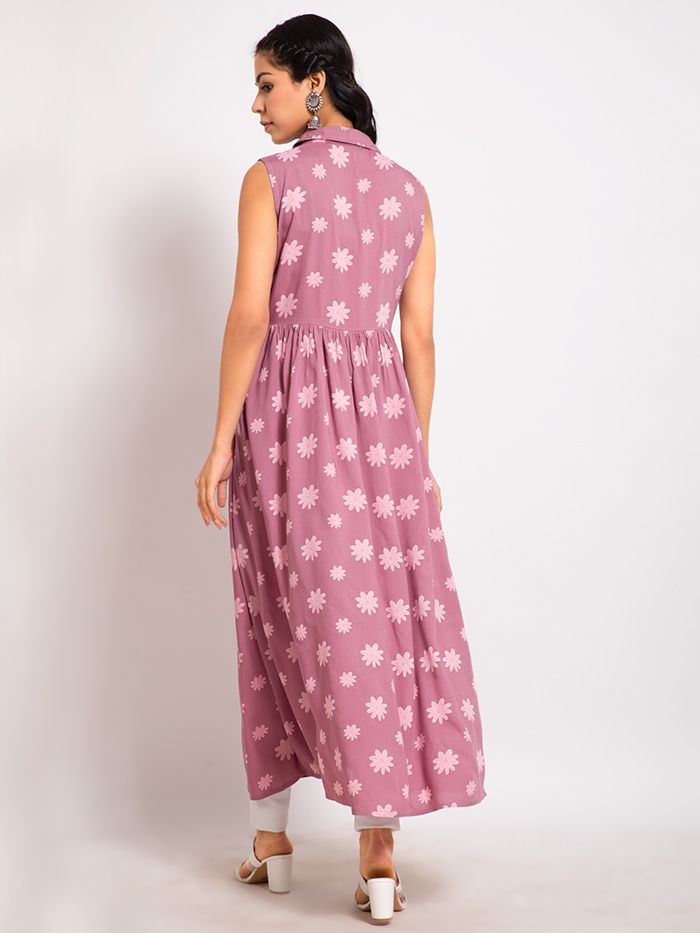 Lavender Collar Flare Cotton Kurta