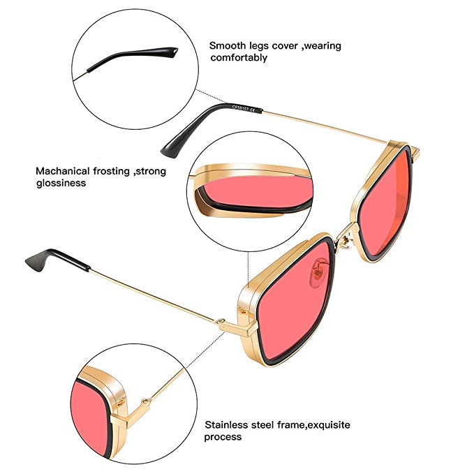 Elegante Mens Square Sunglasses Gold-Red