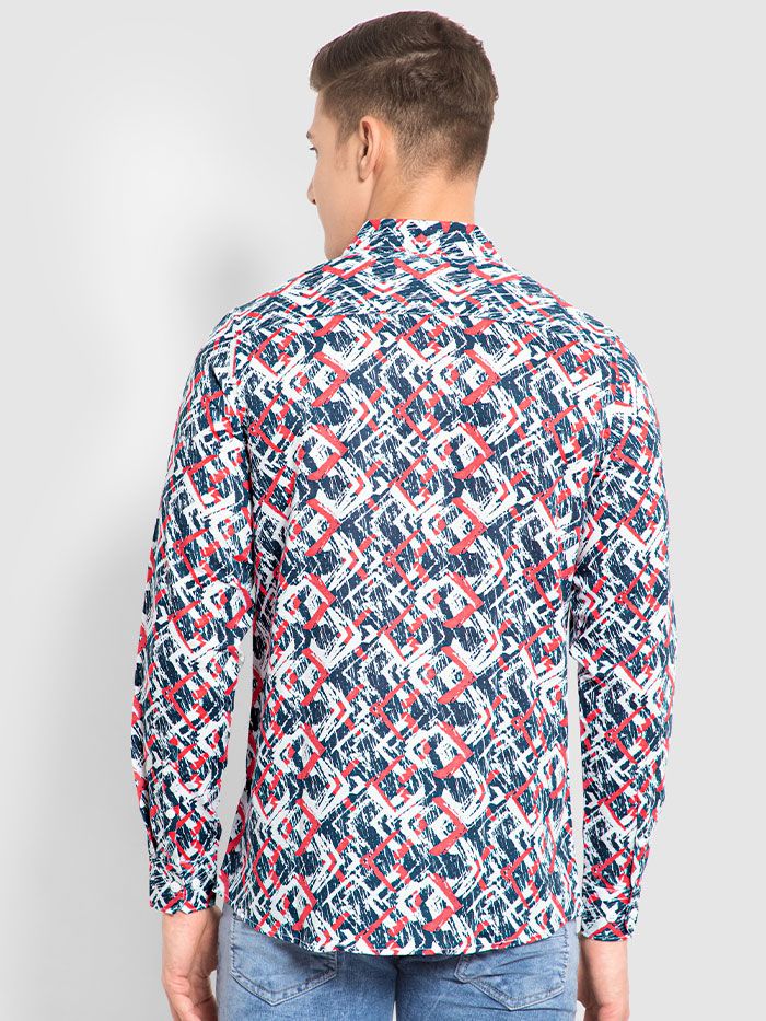 Orange Abstract Printed Cotton Shirts For Men