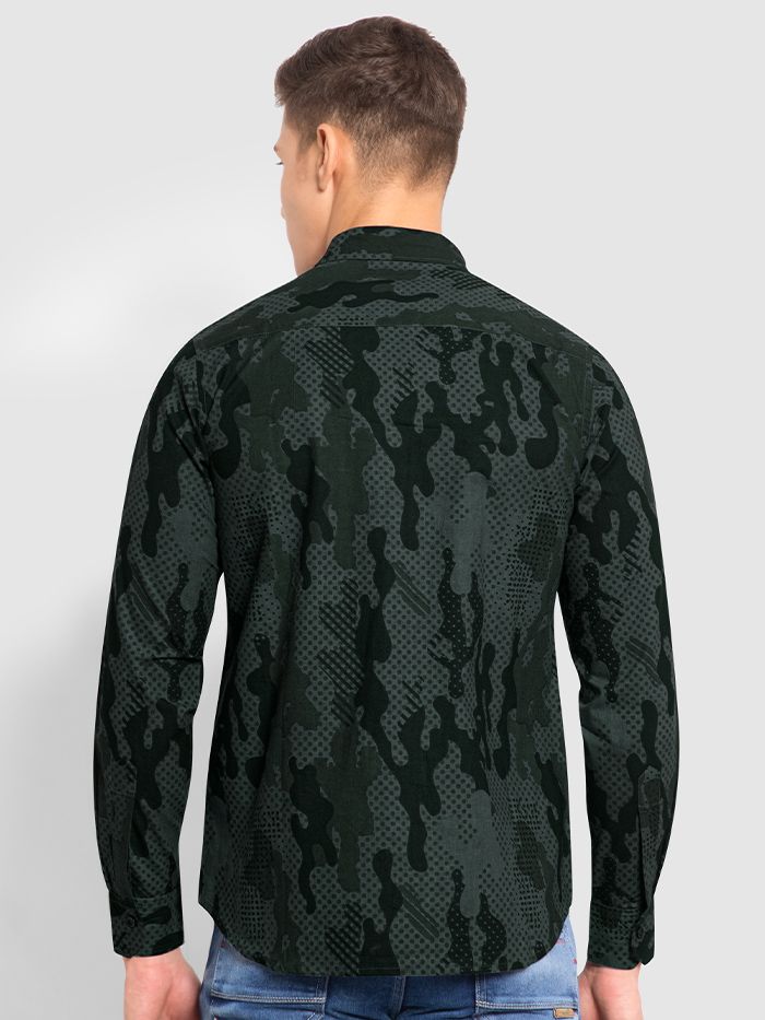 Camo Dots Printed Cotton Shirts For Men