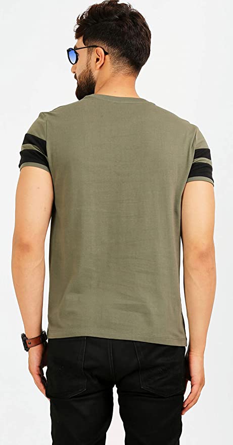 Men’s Cotton Olive Green Tees with White Strap