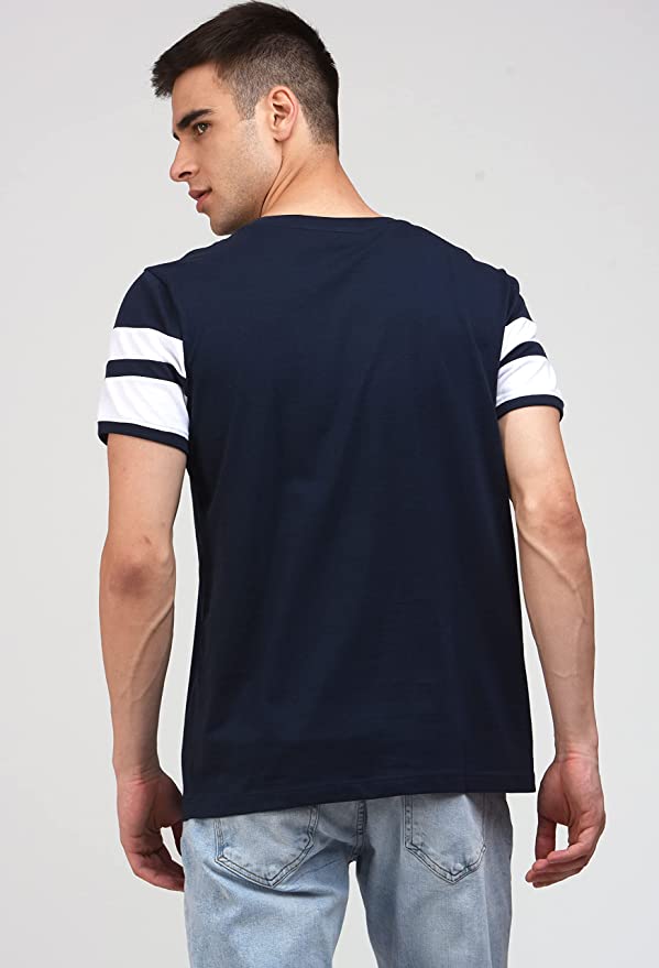 Men’s Cotton Navy Blue Tees with White Strap