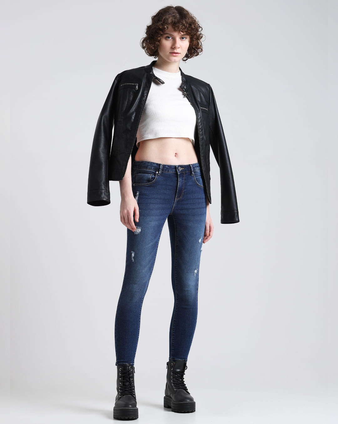 Dark Blue Mid Rise Push up Skinny Jeans